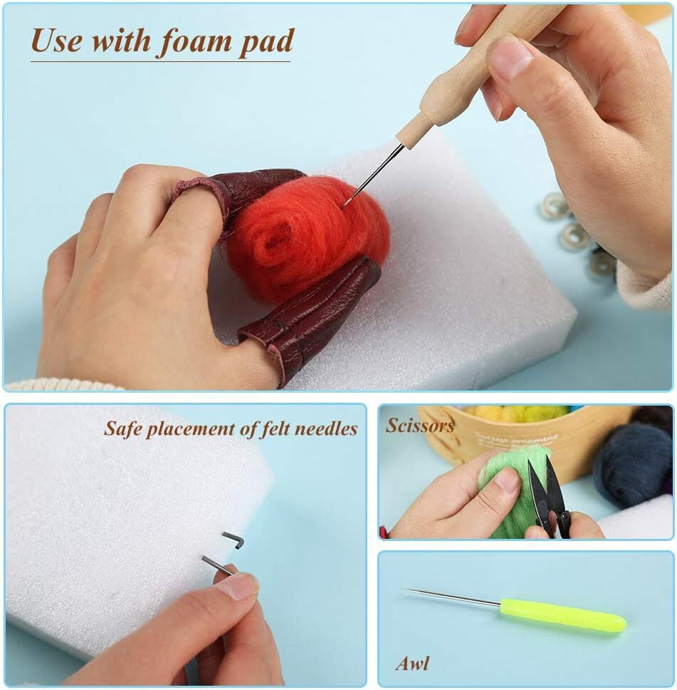 GoXteam 40 Colors Needle Felting Kits for Beginners, Needle Felting Supplies with Tools, Felt Starter Kits with Needles, Storage Bag for DIY Handcrafts Decoration