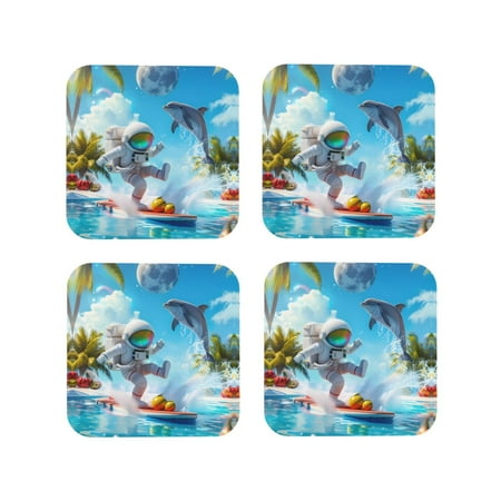 

Leather Coasters with Heat-resistant for Drinks Astronaut Tropical Dolphin Cup Coasters Cup Pad Mat for Tabletop Protection Coffee Table Office Desk and Housewarming Gift
