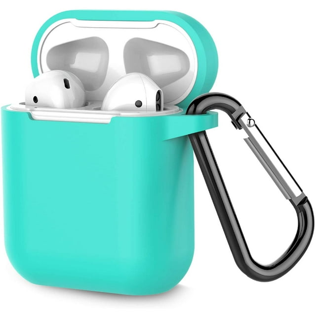 Coffea Protective Silicone Case with Keychain for AirPods 1 & 2 (Front LED Not Visible) (Green)