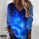 thumbnail image 4 of Gibobby Camisas Para Mujer Elegantes Camiseta de manga larga con cuello en V y estampado a la moda para mujer（Azul， XL), 4 of 5