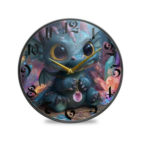 WOBOGO Super Cute Dragon Acrylic Wall Clock Battery Operated 11.9in Silent No Tick Bedroom Living Room Office Classroom Decoration