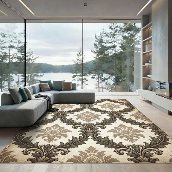 ODIKA 4'x6' Machine Washable Non-Slip Area Rug, Antique Cream High Traffic Rug, Beige, 1262640