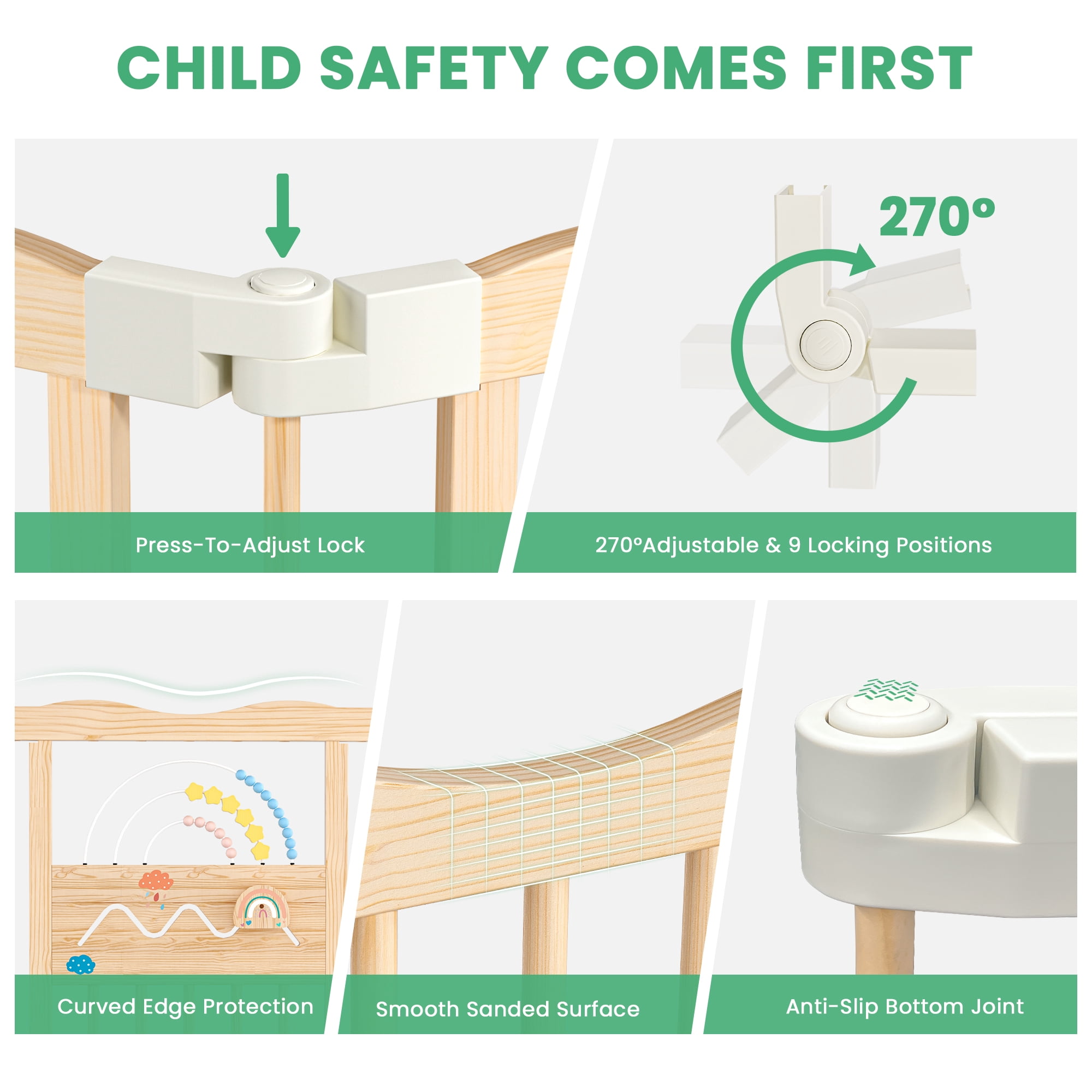 Woodty 100% Solid Pine Wood Safety Fence Set for Kids