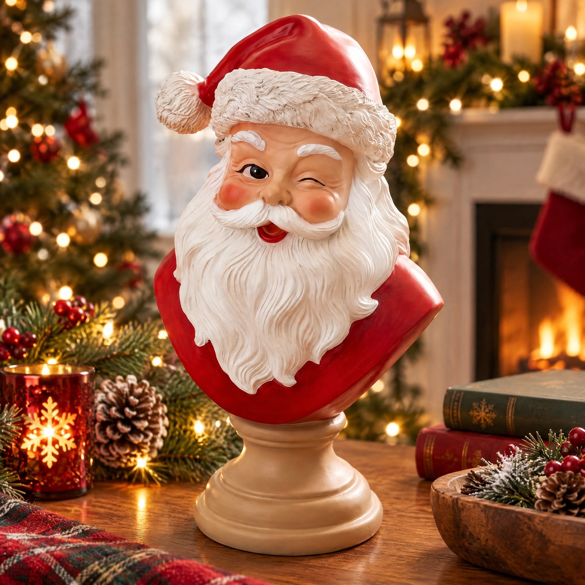 Santa Bust Christmas Decoration, Red and White, 10.5", by Holiday Time