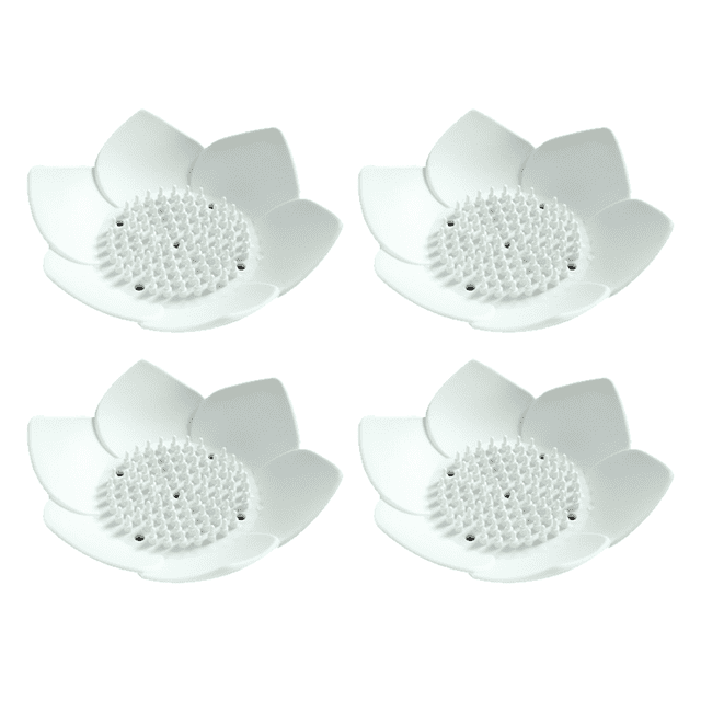 Paquete de 4 jaboneras con forma de flor de loto y soporte de silicona para drenaje, bandeja de jabón flexible antideslizante para ducha de baño