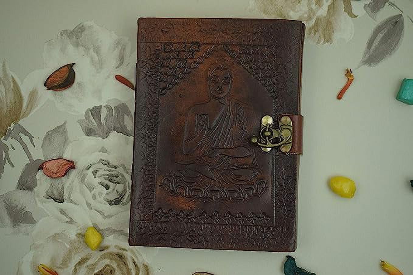 OVERDOSE Gautam Buddha Leather Journal With Brass C-Lock - Handmade Journal For Students, Office Bound Leather Journal for men & women | Sketchbook| Notebook Diary - 5 x 7 inches | 12 x 17 cm | A6