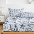 thumbnail image 6 of Full Size Fitted Sheet Set - Navy Blue Coastal 3 Piece Bedding Sets 16" Deep Pocket Fitted Sheet with 2 Pillowcases Nautical Ocean Shell Starfish Sea Brushed Microfiber Hotel Luxury Bed Sheets, 6 of 9