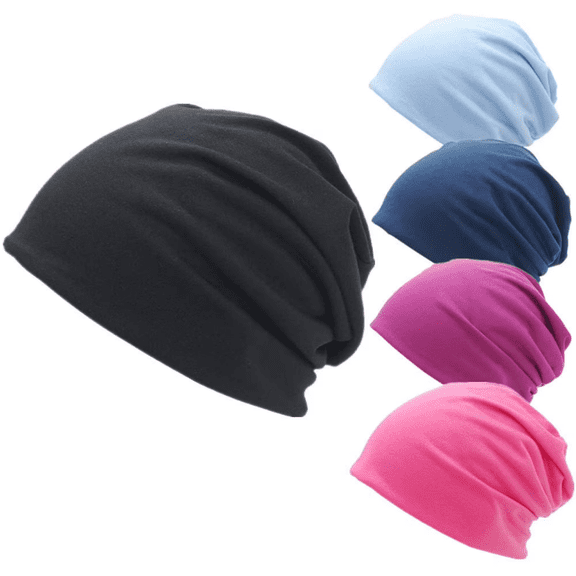 5 Pieces Satin Lined Sleep Cap Slouchy Beanie Hat Night Hair Cap for Women