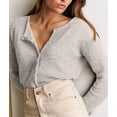 thumbnail image 4 of Female Knit Cardigan Casual Crew Neck Button Down Long Sleeve Sweater Jumper Layer Top Gray XL, 4 of 10