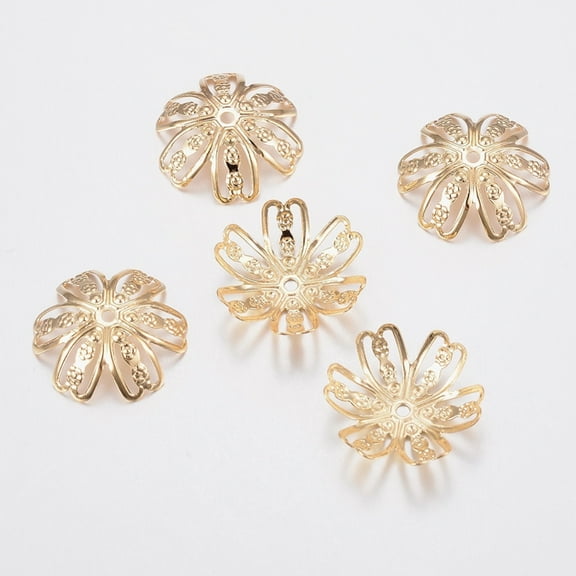 10pc 201 Stainless Steel Fancy Bead Caps Flower 6-Petal Golden 14.5x14x4mm Hole: 1mm