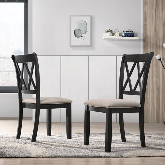 Modern Solid Wood Dining Chairs - 2-Pack with Tan Upholstery