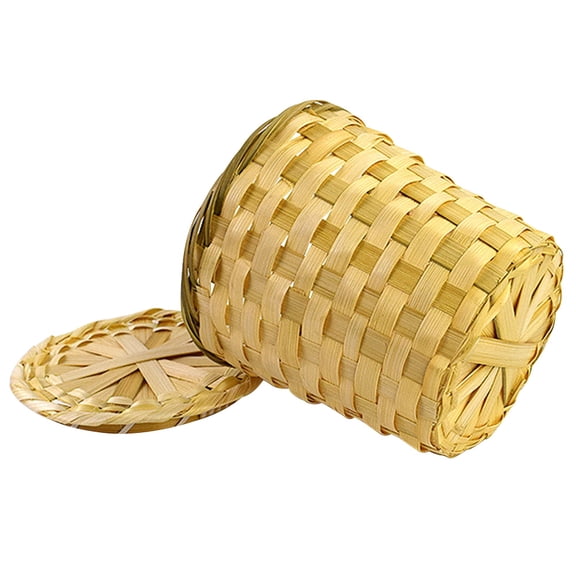 HAMPPLIES Natural Bamboo Made Tea Storage Basket with Lid for Kitchen Sundries and Desk Use