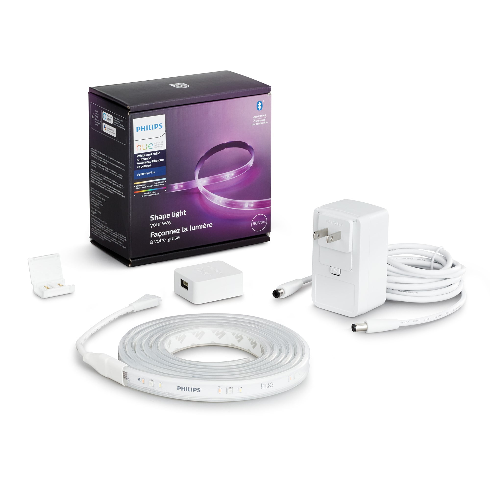 eeuw Gastvrijheid Wonderbaarlijk Philips Hue White and Color Ambiance Lightstrip Plus 6.5 Feet Base Kit with  Bluetooth, White - Walmart.com