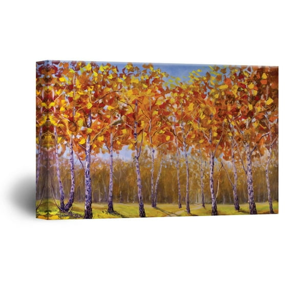 wall26 Canvas Wall Art - Abstract Trees with Yellow Leaves in Forest - Giclee Print Gallery Wrap Modern Home Art Ready to Hang - 16x24 inches