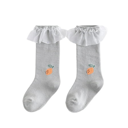 

sdghg Toddler Baby Girls Mid-Calf Socks Ruffle Trim Fruit/Flower Pattern Breathable Princess Stockings