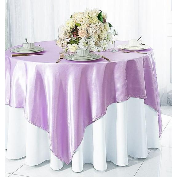 Wedding Linens Inc. 72 inch Square Satin Table Overlay Topper - Lavender