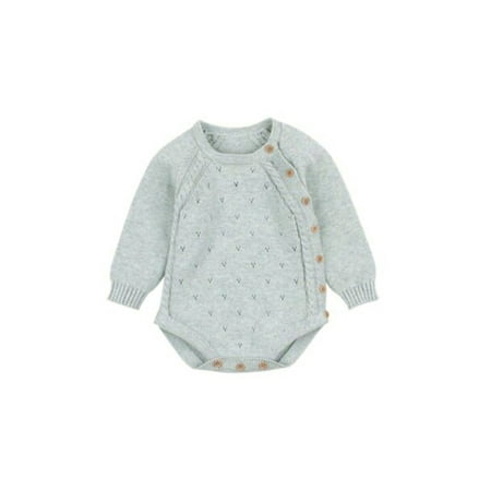 

Seyurigaoka Baby’s Solid Color Oblique Breasted Long Sleeve Knitted Romper
