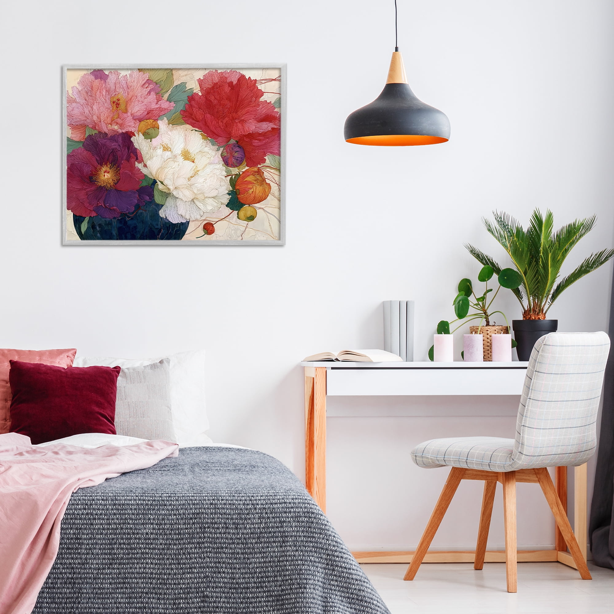 Haiku Ornate Flower Petals Gray Framed Giclee Art, design by Annabelle Hall