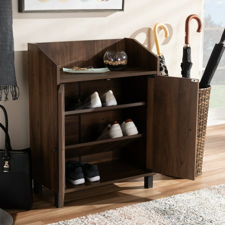 Baxton Studio Rossin Modern and Contemporary Walnut Brown Finished 2-Door Wood Entryway Shoe Storage Cabinet with Open