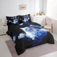 thumbnail image 3 of Feelyou Kawaii White Cat Bedding Comforter Set 7 Pieces, Blue Rose Flower Full Bedding Set, Couple Lover Men Women Reversible Fitted Sheet Flat Sheet, Super Cozy Room Decor, 3 of 8