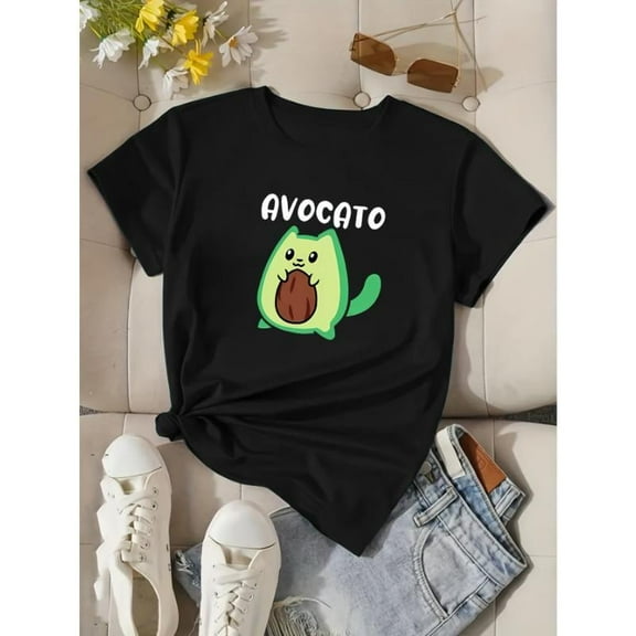 Womens Cartoon Graphic Graphic Tees Cute Print T Shirt Crew Neck for Daily Wear Tops