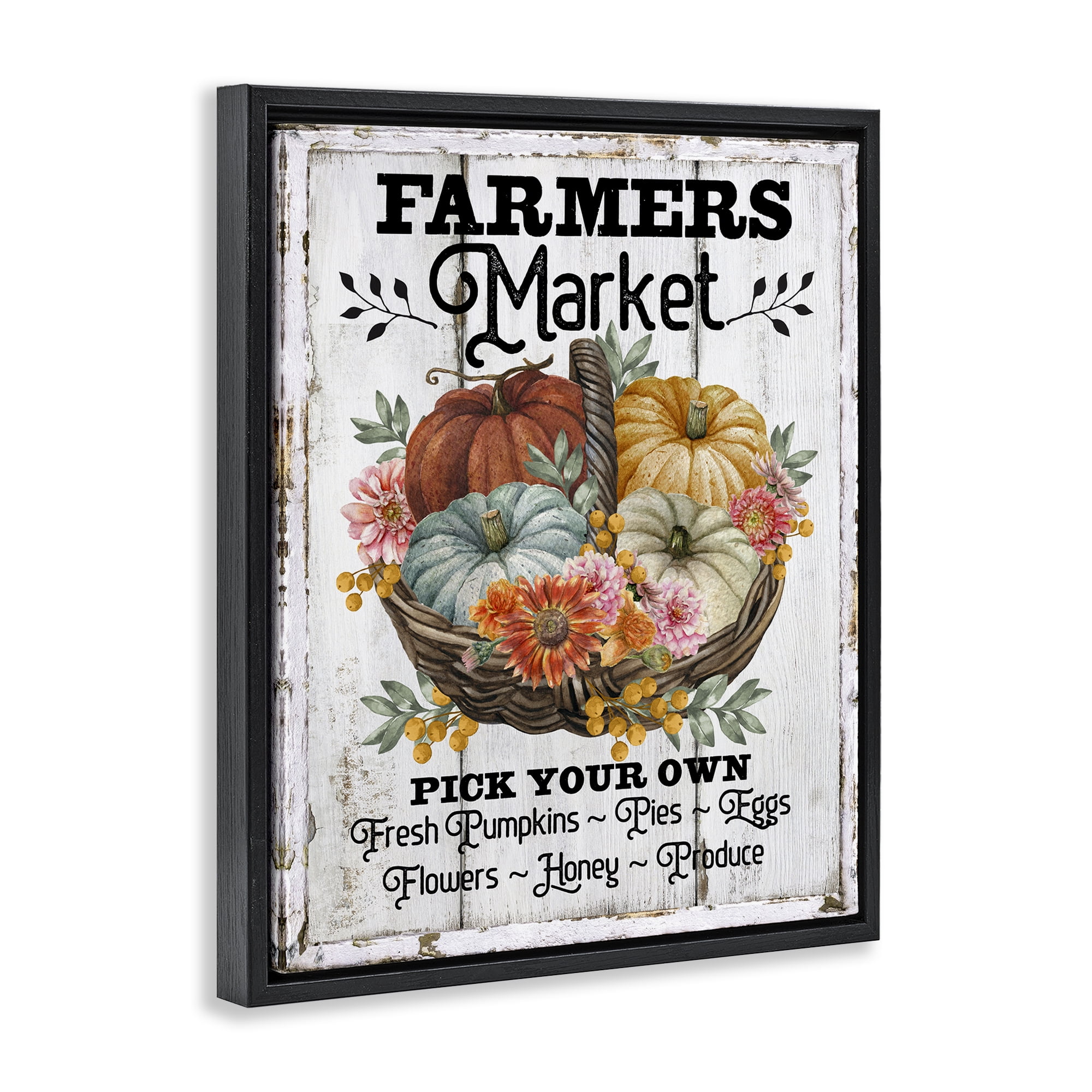 Stupell Industries Farmers Market Pumpkin Basket Holiday Painting Black Floater Framed Canvas Art Prints Wall Art, 25 x 31