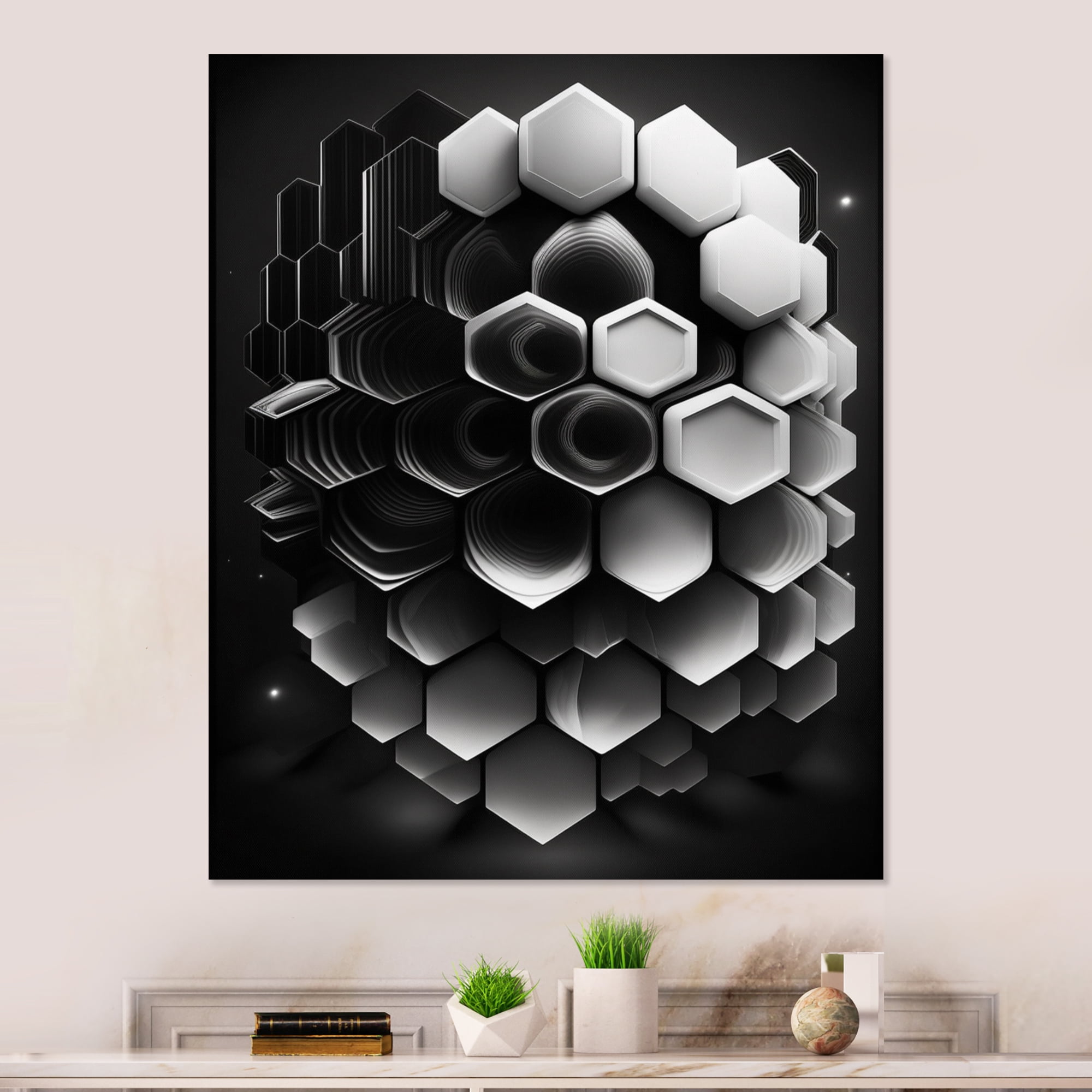 Designart Abstract Geomtric Black And White I Canvas Wall Art