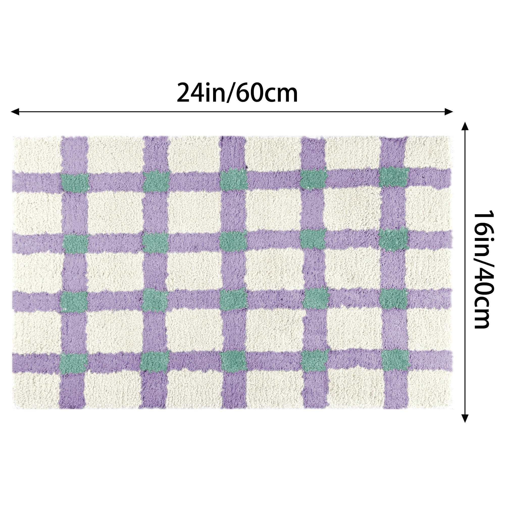 Unique Bargains Checkered Non Slip Bath Mats Fluffy Absorbent Rugs Purple Green 16" x 24"