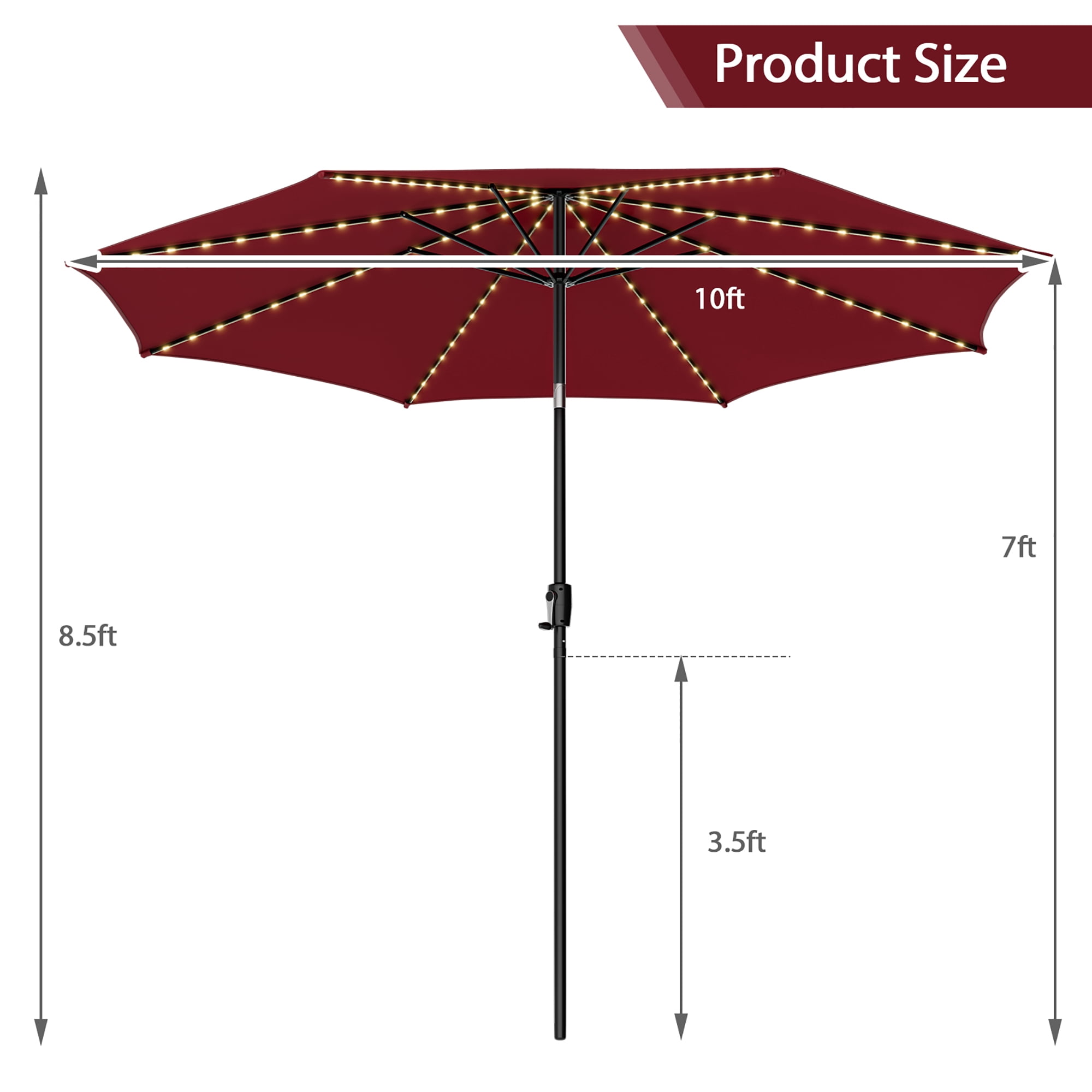 Gymax 10FT Solar Patio Umbrella 112 LED Lighted Umbrella Outdoor Table Market Umbrella Wine