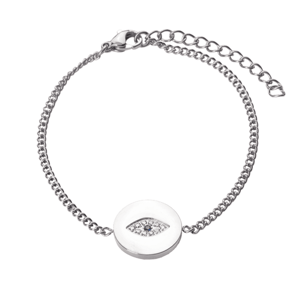 Pulsera LuckyLy para Mujer con Dije de Ojo Turco Protector Acero Inoxidable y Zirconia Cúbica Fara Plateado UNITALLA