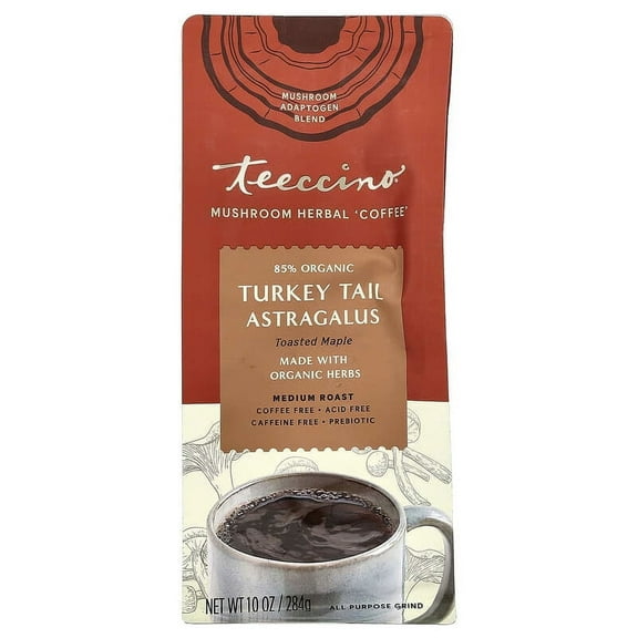 Teeccino, Mushroom Herbal Coffee, Turkey Tail Astragalus, Toasted Maple, Medium Roast, Caffeine Free, 10 oz (284 g) Pack of 3