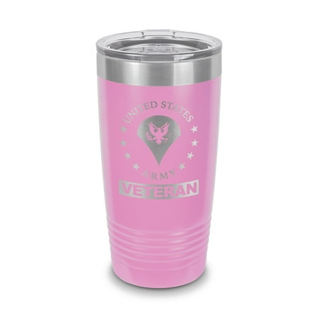 

E-4 Specialist Veteran US Army Rank Tumbler 20 oz - Laser Engraved w/ Clear Lid - Stainless Steel - Vacuum Insulated - Double Walled - Travel Mug - spc or-4 e4 - Light Purple