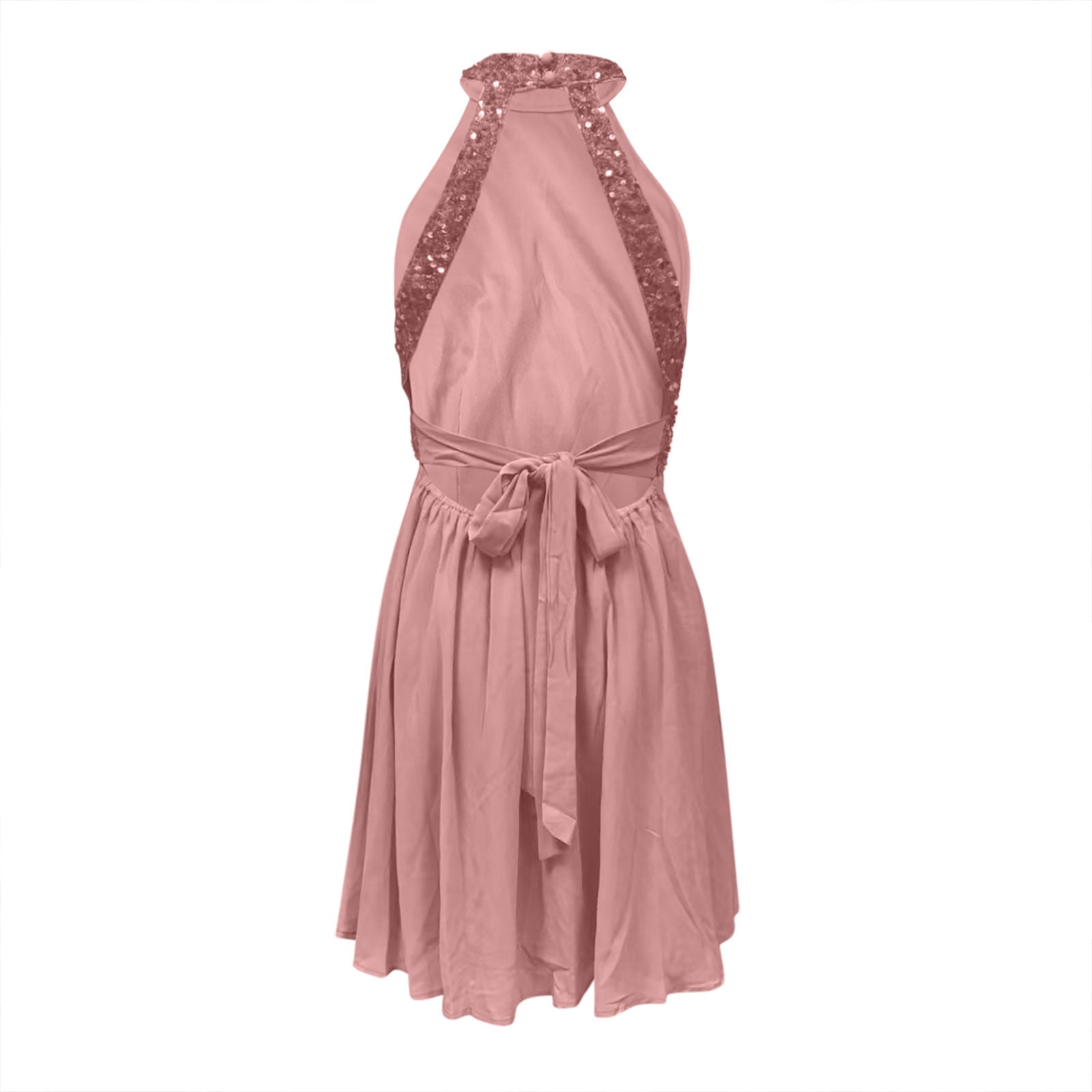 JGGSPWM Sequin Prom Dress for Women Halter Sleeveless Slim Skirt Dress Party Night Elegant Wedding Bridesmaid Dresses Pink M