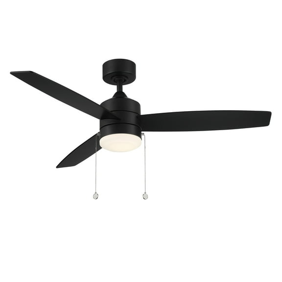 Atlantis Indoor and Outdoor 3-Blade Pull Chain Ceiling Fan 52in Matte Black with 3000K LED Light Kit
