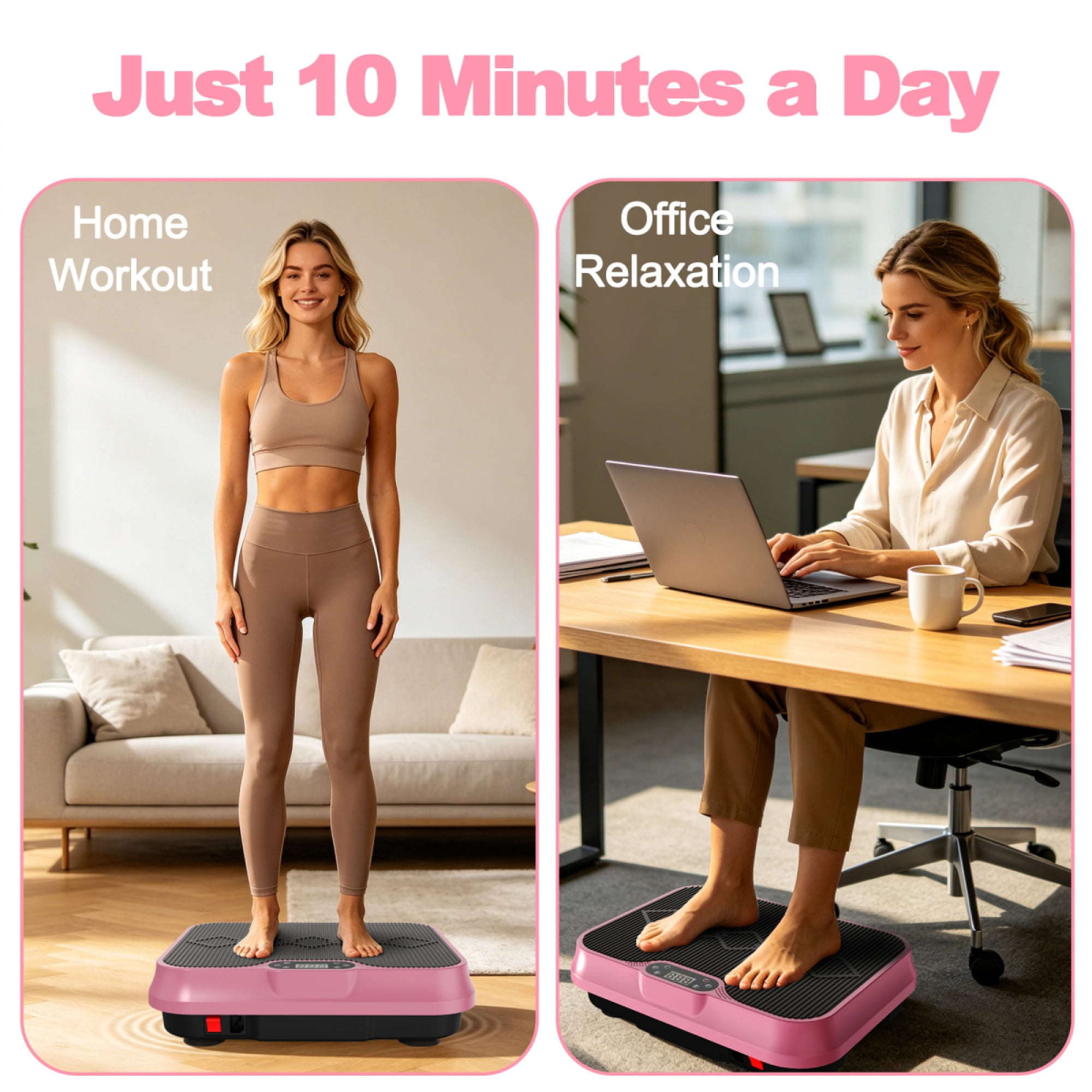 Vibration Plate Exercise Machine with Remote & Resistance Bands,Rose Red