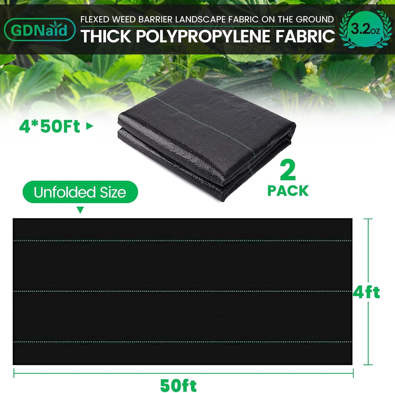 4ftx100ft Weed Barrier Landscape Fabric Heavy Duty, 3.2oz Fabric, Easy Setup Woven Garden Landscaping
