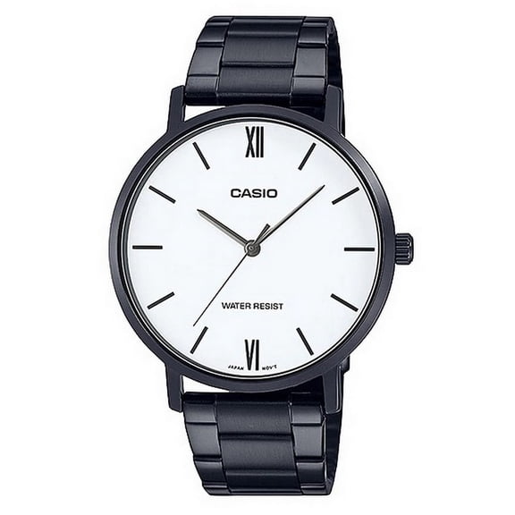Casio Men’s Black Stainless Steel Watch with White Dial - MTP-VT01B-7BUDF
