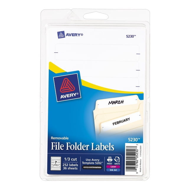 Etiquetas adhesivas extraíbles Avery 5230 para carpetas de archivos, color blanco