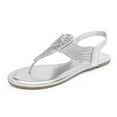 thumbnail image 1 of Women Rhinestone Thong Sandals Summer Flat Sandal Ankle Strap Shoes SILVER SPPARKLY size 9, 1 of 4