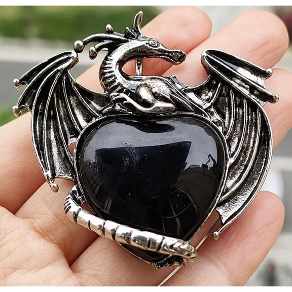 QQTDFG Obsidian Gems wyvern wivern Pendants Heart Magic Reiki Healing Amulet-default