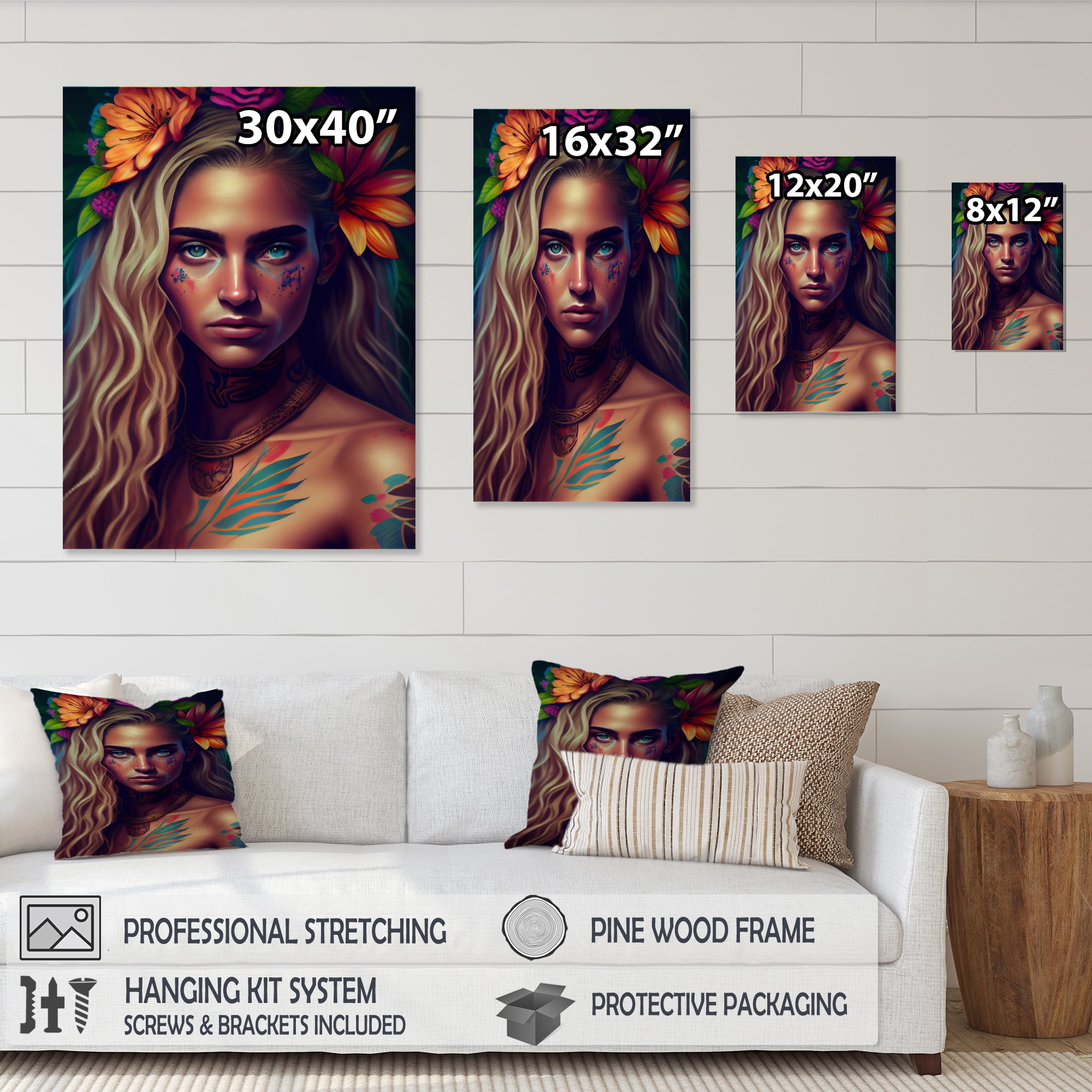 Designart Colorful Tropical Woman Portrait IV Canvas Wall Art