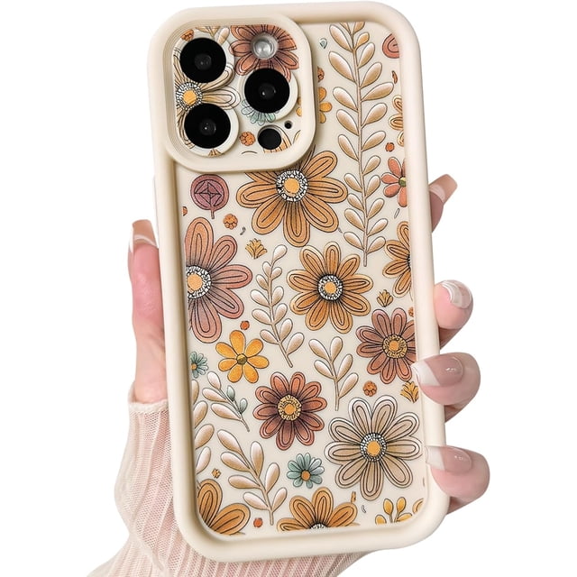 Biwat-Compatible for iPhone 12 Pro Max Case Aesthetic Cute Color Flower Floral Leaf Design for Girls Women Soft TPU Shockproof More Protective Girly for iPhone 12 Pro Max Case-White