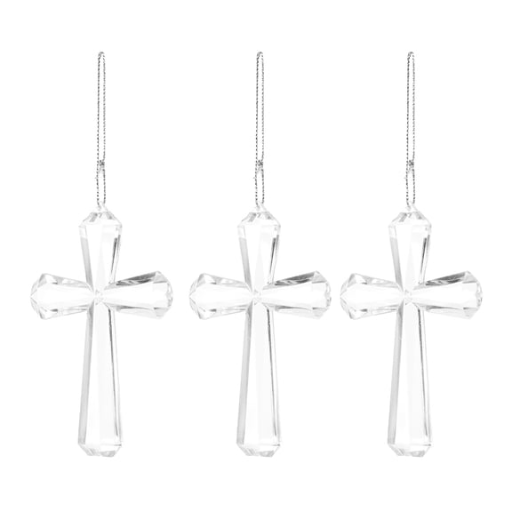 ELAYARD Set of 3 Clear Acrylic Cross Hanging Ornaments for Easter Tree Decorations and Party Celebrations
