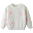thumbnail image 2 of Bysome Baby Toddler Girls Sweater Sweaters Winter Knitwear Hand Embroidered Bow Kids Pullover Soft Warm Casual Outfit Top Long Sleeve Crew Neck Cute Print Girls Sweater White Size 6-7 Years, 2 of 6