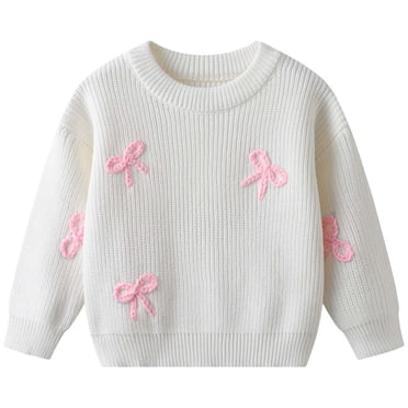 Likimi Newborn Toddler baby Girls Sweater Long Sleeve Print Crewneck Pullover Tops Fashion Casual Soft Fall Winter Clothes Size 9-12 Months White