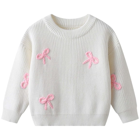 Likimi Newborn Toddler baby Girls Sweater Long Sleeve Print Crewneck Pullover Tops Fashion Casual Soft Fall Winter Clothes Size 9-12 Months White