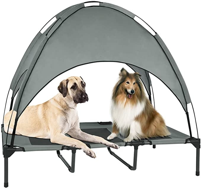 Elevated Dog Bed with Canopy for Dogs,Raised Dog Cots Indoor Outdoor Pet Bed Portable Frame Dog