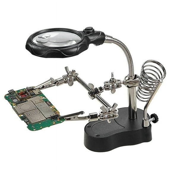 Soldering Iron Table Bracket with Welding Magnifying Glass Digital Equipment Maintenance Tool Table with LED Lamp