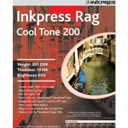 Inkpress Rag Warm Tone Inkjet - Inkpress Rag, Cool Tone Double Sided, Bright White Matte Inkjet Paper, 15 mil., 200gsm, 5x7