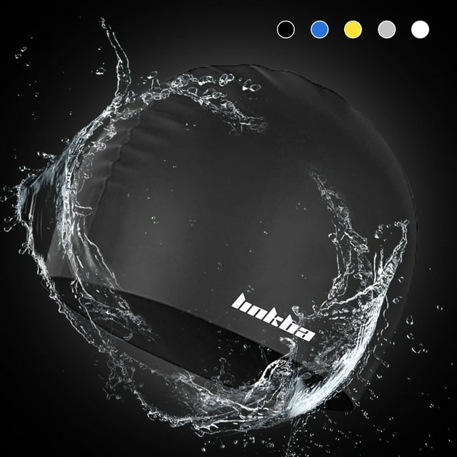 Bonnet de Bain en Silicone à Longs Poils pour Femmes Hommes Adultes Noir